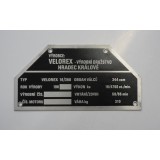 ŠTÍTEK VÝROBNÍ  - VELOREX 16/350 - 196X - LEPTANÝ